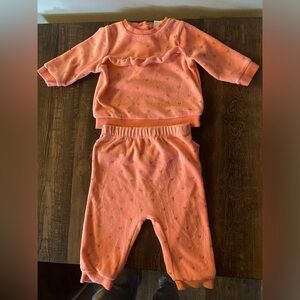 Little Me 2 piece pink with gold glitter hearts sweatsuit